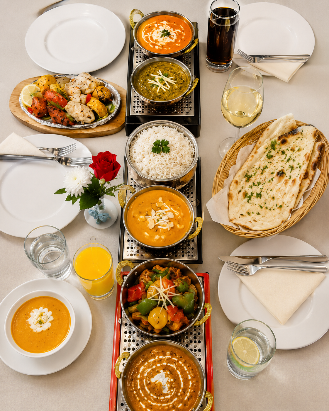 Reiche Auswahl indischer Gerichte, Naan und Currys im Mumtaz Mahal